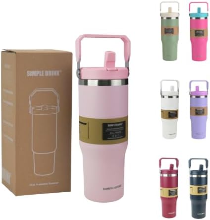 30oz Flip Straw Insulated Tumbler with Handle, Leak Proof Stainless Steel Water Bottle, Double Wall Vacuum Travel Coffee Mug for Cold Drinks, Gym Office Travel Essentials