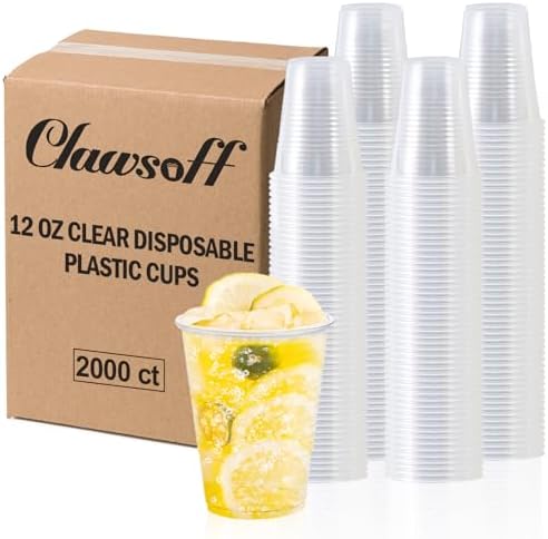 Clawsoff 2000 Pack 12 oz Clear Plastic Cups Disposable Clear Water Cups