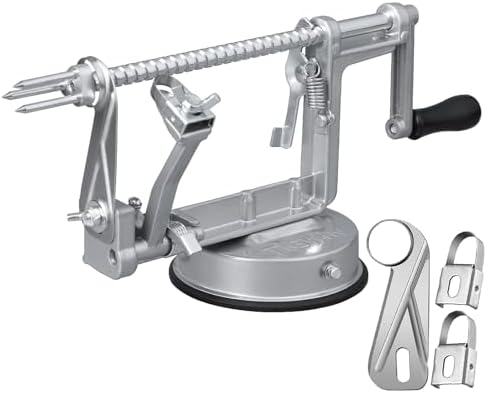 Apple Peeler Corer, Long lasting Chrome Cast Magnesium Alloy Apple Peeler Slicer Corer with Stainless Steel Blades and Powerful Suction Base for Apples and Potato(Grey)