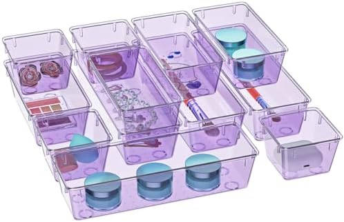 12 Pack Clear Drawer Organizer Set, Drawer Storage Trays, Storage Bins