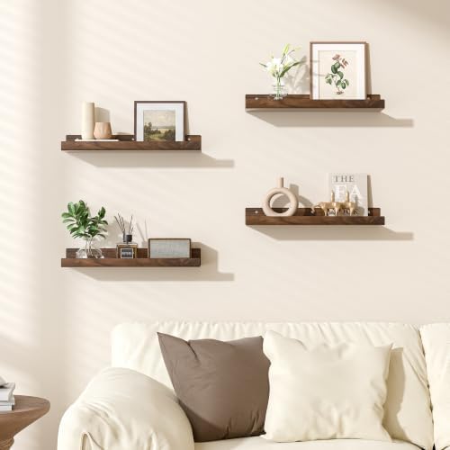 upsimples 4 Pcs 15" Acrylic Shelves for Wall Decor and Display, Walnut