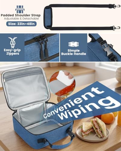 Insulated Lunch Box for Men Small, Blue Mens Lunch Bag with Strap