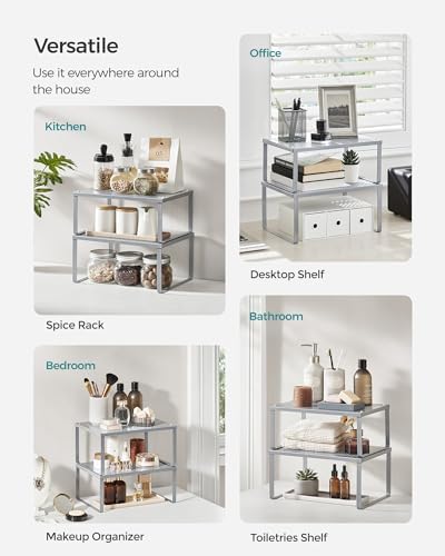 SONGMICS Set of 2 Metal Spice Racks, Stackable Expandable Shelf Risers