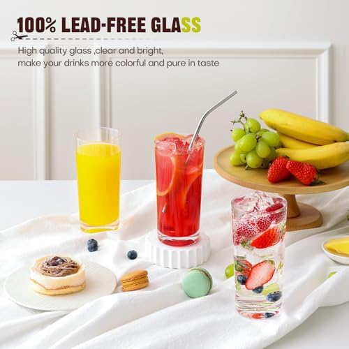 Highball Glasses Set of 6, 16oz Tall Drinking Glasses, Water Glass Cups Set