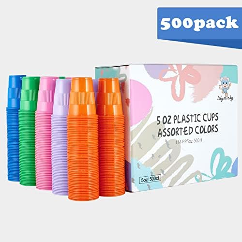 Lilymicky 500 Pack 5 oz Disposable Plastic Cup in 5 colors, Great for Party