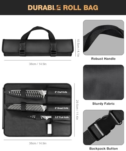MOSFiATA 6pcs knife set，Japanese Stainless Steel Knife Sets for Kitchen with Oxford cloth storage bag Dishwasher Safe, For Outdoor