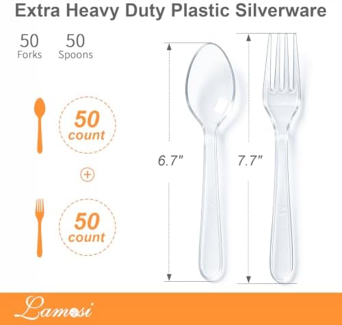 Lamosi 100 Count Extra Heavy Duty Clear Plastic Forks and Spoons