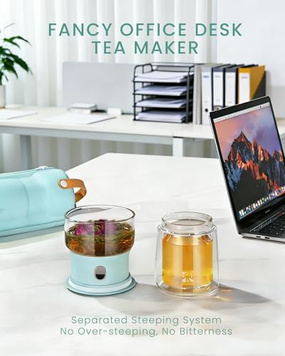 ZENS Modern Tea Infuser Pot, Small One Touch Tea Maker for Loose Tea, Blue