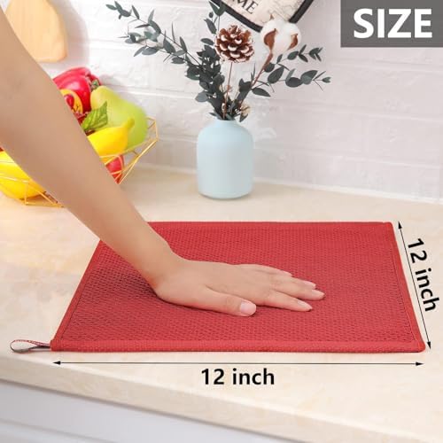 Homaxy 100% Cotton Waffle Weave Kitchen Dish Cloths 18-Pack, Brick Red