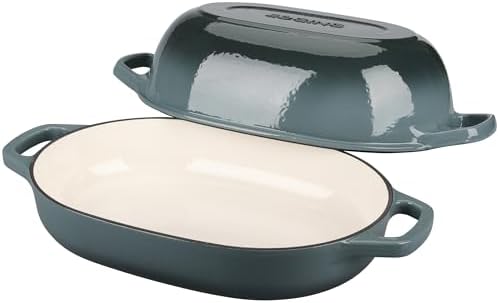 EDGING CASTING Enameled Cast Iron Oval Dutch Oven Pot with Lid, Dutch Oven for Sourdough Bread Baking, Bread Oven, Bread Dutch Oven, Oval Bread Pan, 7qt, Slateblue