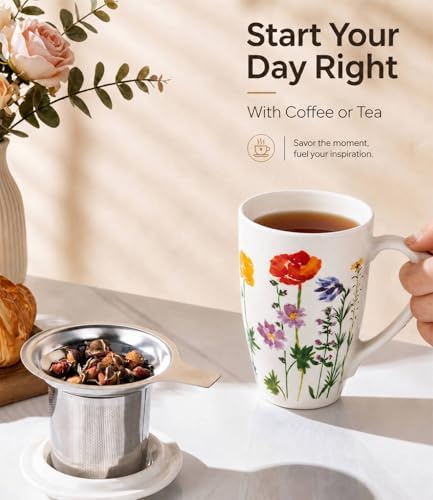 AmorArc Tea Cup With Infuser and Lid, 18oz Loose Leaf Tea Mug With Steeper