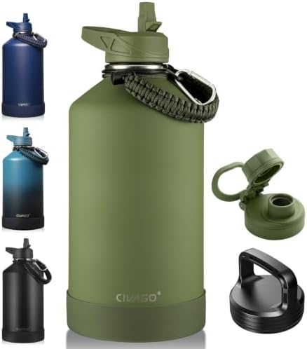 CIVAGO Gallon Insulated Stainless Steel Water Bottle With Straw and 3 Lids