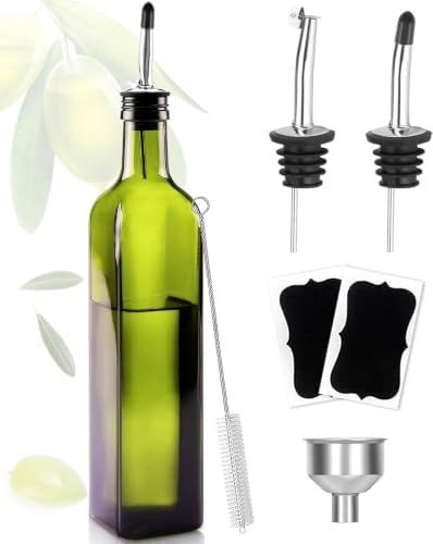 Showvigor Olive Oil Dispenser, 17oz/500ml Square Tall Glass Bottle, Green