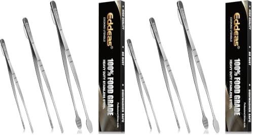 Eddeas Kitchen Tweezers Tongs, Cooking Tweezers Stainless Steel - 3 Size 12'' 10'' & 8 inch Ideal for Meat, pasta, plating and pinching delicate small pieces of food, Set of 3 (Pack of 2)