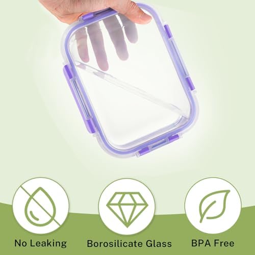 8 Pack Glass Food Storage Containers with Snap Locking Lids for Meal Prep