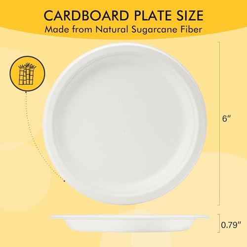 RACETOP Compostable Small Paper Plates 6 Inch [300 Pack]