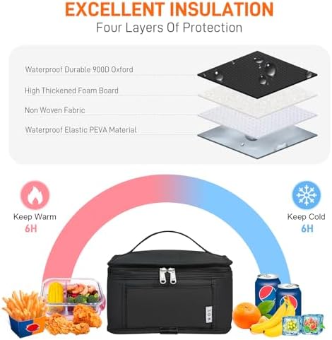 NOL Mini Insulated Lunch Bag for Women Men Kids | Small Leakproof Reusable Lunch Tote | Fits 6 Cans 330ml | Thermal Cooler for Work School Picnic Camping, Black, 5 Liters