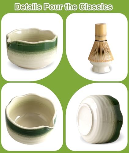 JBER Matcha Set, 7PCS Ceramic Matcha Whisk Set for Matcha Tea Ceremony