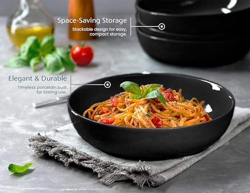 KooK Pasta Bowls, For Soups & Salads, Set of 4, 40 oz, Charcoal