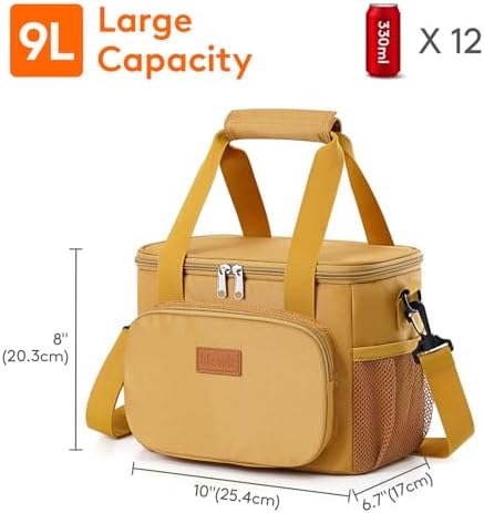 Lifewit Medium Lunch Bag, Insulated Lunch Box, Soft Cooler Cooling Tote for Adult Men Women, Brown 12-Can (9L)