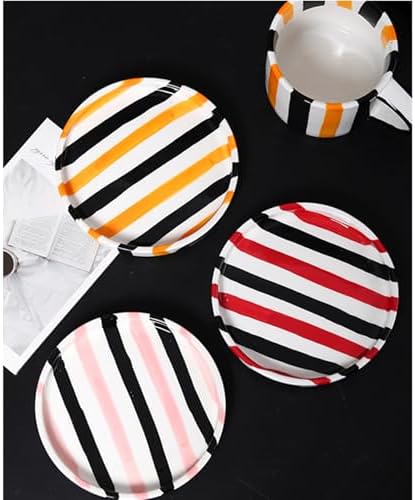 Espresso Cups Ceramic Coffee Mug Series European Striped Dot Coffee Cup And Saucer Mug Cake Plate Afternoon Tea Set Tea Cup And Saucer,Redblack