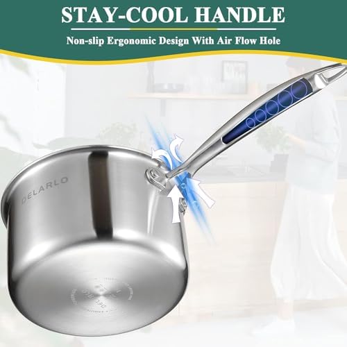 DELARLO Tri-Ply Stainless Steel Saucepan 1QT 2QT Kitchen Pot Set