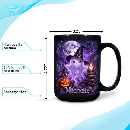 Hyturtle Personalized Halloween Ghost Mug, Custom Name Gift for Women