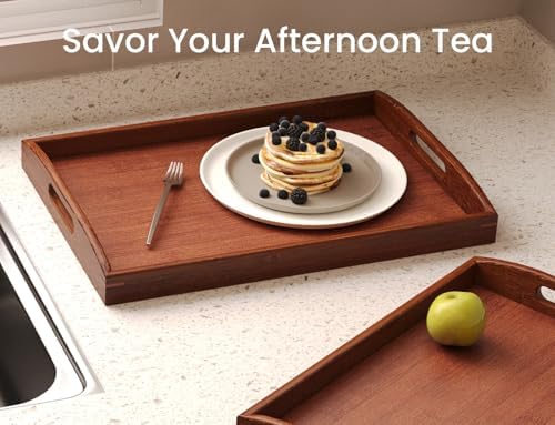 Bamboo Set of 2 Serving Trays with Handles Decorative Tray(Brown)