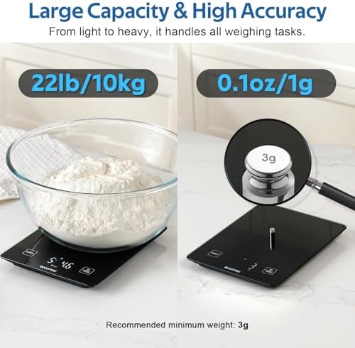 Waterproof Food Scale, 22lb Kitchen Scale, IP67, Rechargeable, Black