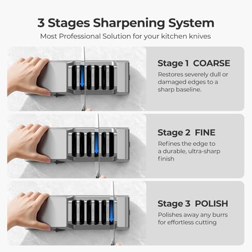 Narcissus Knife Sharpener, 3-Stage Diamond Electric Knife Sharpener for Stainless Steel & Ceramic Kitchen Knives, 40 Seconds Quick Repairing & Polishing, Open Design Port for Scissors Sharpening