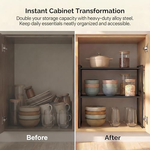 Stackable Kitchen Cabinet Organizer Shelves Pantry Rack Set of 2