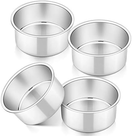 P&P CHEF 4 Inch Cake Pan Set of 4, Stainless Steel Round Cake Pans Tins