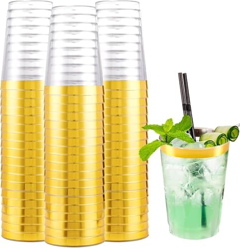 I00000 200 Pack Gold Plastic Cups, 10 OZ Clear Plastic Cups