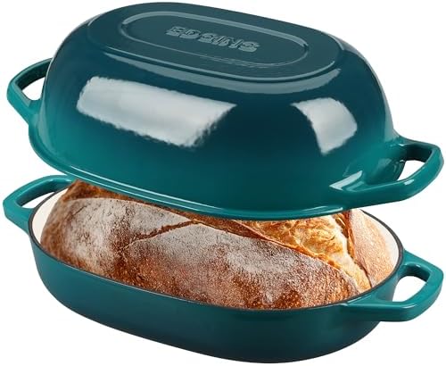 EDGING CASTING Enameled Cast Iron Oval Dutch Oven Pot with Lid, Dutch Oven for Sourdough Bread Baking, Bread Oven, Bread Dutch Oven, Oval Bread Pan, 7qt, Darkcyan