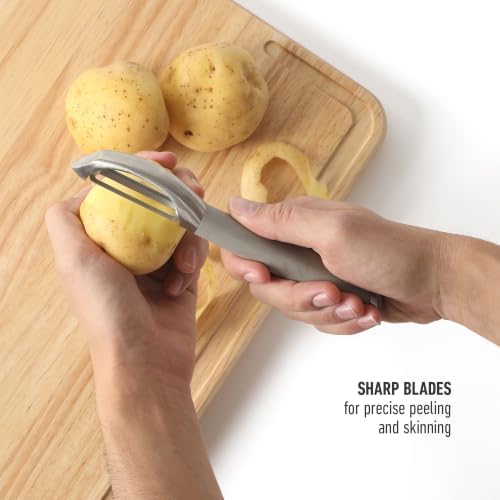 Calphalon Stainless Steel Vegetable Peeler with Swivel Blade, Ergonomic Non-Slip Grip Handle for Fruits & Vegetables, Kitchen Peeler for Smooth Peeling & Meal Prep