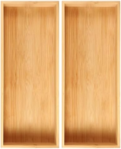 Fabsome Kitchen Utensil Drawer Organizer, Bamboo Silverware Cutlery Flatware Organizer Bins, Wooden Container Storage Trays for Bathroom Vanity Junk Drawer, 15" x 6" Set of 2