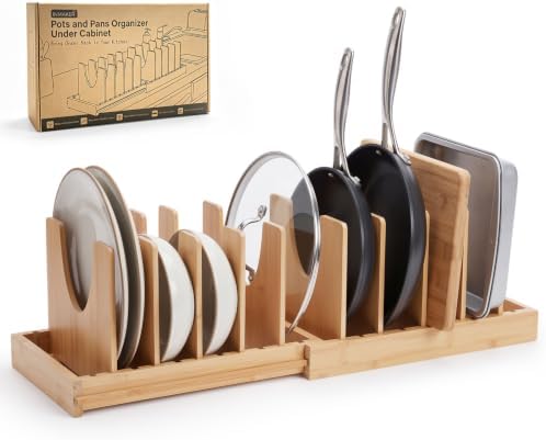 INMAKER Pots and Pans Organizer Under Cabinet, Expandable Pot and Pan Rack