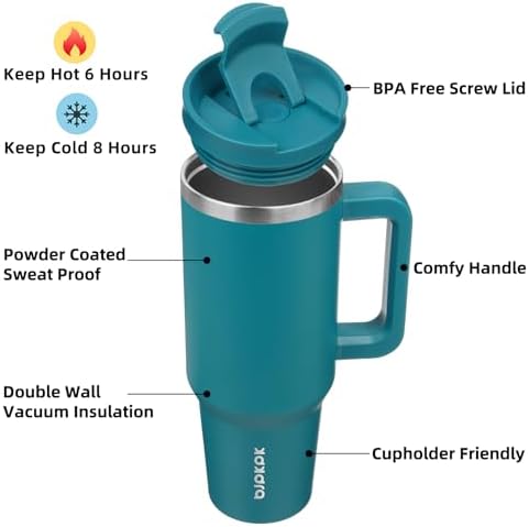 BJPKPK 40 oz Insulated Tumbler with Handle & Straw, Stainless Steel