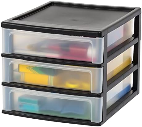 IRIS USA 3-Drawer Medium Plastic Stacking Desktop Organizer, Black
