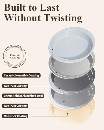 9 Inch Nonstick Round Cake Pan with Handle, Ceramic Coating PFOA PFAS PTFE Free, Aluminized Steel, Oven Safe 550°F, Dishwasher Safe, For Layer Cakes Cheesecakes and Brownies (Cream)