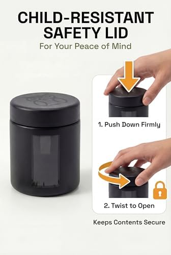 Treehouse Smell Proof Containers (120mL), Jars with Airtight Lids for Herbs, Spices, Coffee and Tea, Air Tight Glass Storage Jars with UV Protection Glass, (Set of 2) (Matte Black)