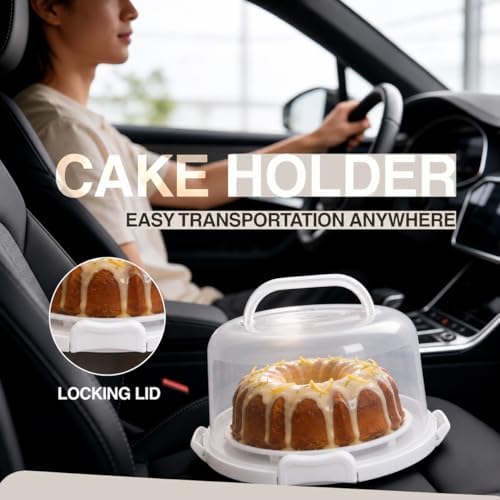 10in Buntz Cake Pan Non Stick & 12in Cake Carrier with Lid-Handle, White