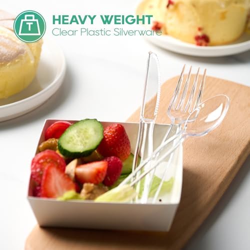 FOCUSLINE 540 Clear Plastic Silverware, Heavy Duty Disposable Cutlery Set