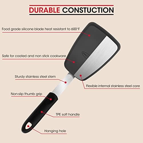 Unicook 4 Pack Flexible Silicone Spatula, Turner, 600F Heat Resistant, Ideal for Flipping Eggs, Burgers, Crepes and More, Black