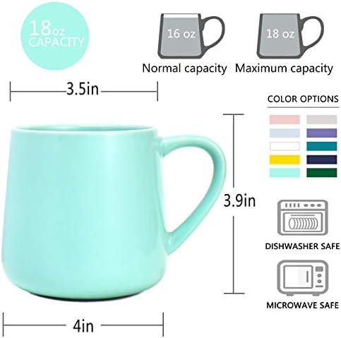 Bosmarlin Glossy Ceramic Coffee Mugs Set of 2, Tea Cup for Office and Home, 18 oz, Suitable for Dishwasher and Microwave(Mint Green, 2)