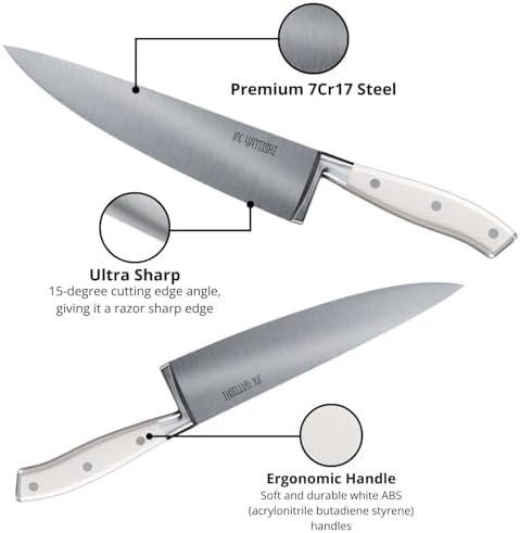 Yatoshi Knives Yatoshi Magnetic Kitchen Knife Block Set 6 Pcs White - Pro Kitchen Knife Set Ultra Sharp High Carbon Steel