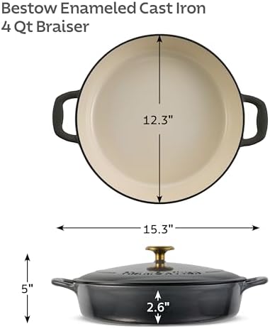 Tramontina Bestow Enameled Cast Iron 4-Qt Braiser Pan with Lid, Smoke