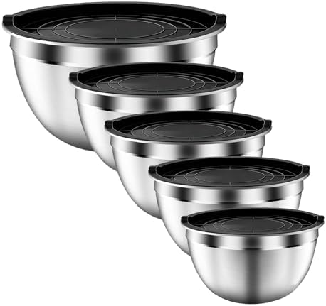 Mixing Bowls with Airtight Lids Set, 5 PCS Stainless Steel Black