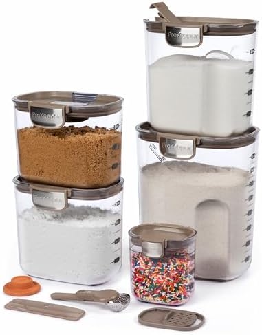 ProKeeper+ Airtight Food Storage Container Set – Clear Plastic Flour and Sugar Canister Set with Magnetic Accessories for Kitchen Organization (Taupe, 9-Piece)