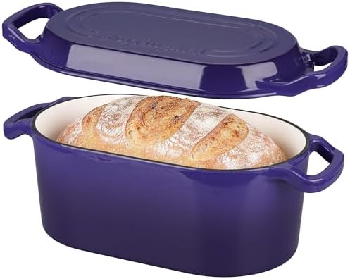 VORRINGARD Oval Dutch Oven Pot with Lid, Enamel Coating Cast Iron Bread Pans for Homemade Sourdough Bread Baking, Cooking, 4 Quart, Purple